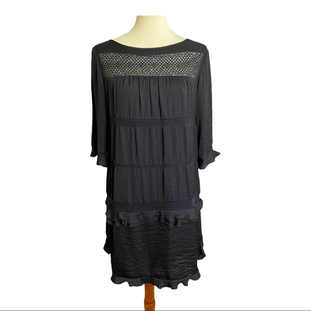 Who What Wear Black Crochet Lace Ruffle Sleeve Dress Size M